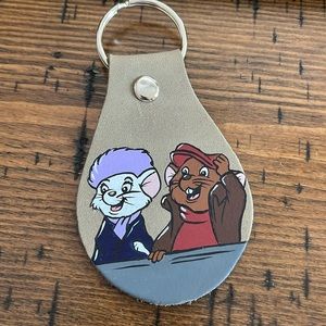 HAND PAINTED Adorable Cartoon Mice Leather Keychain!!